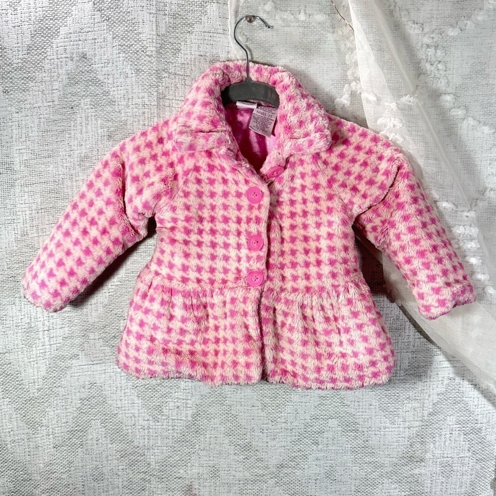 Disney Princess pink checkered faux fur button up coat size 2T
